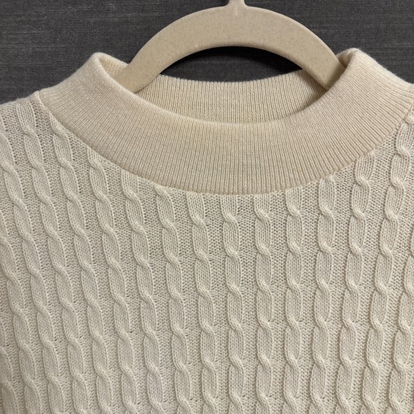 Vintage Panther Sweater Skirt Set L Cream Wool Cable Knit Tank Midi 90s Neutral - Picture 5 of 14